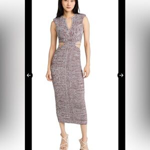 Self-Portrait Marled Taupe and Ivory Knit Midi Dress
